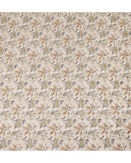 Cream Peach Yellow Floral Printed Cotton Voile Fabric 150 Cms Width Lightweight Soft Breathable Dress Material Made In India-D27864