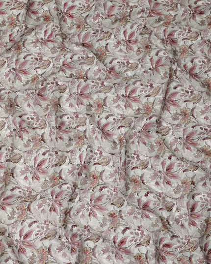 Off White Pink Floral Printed Cotton Voile Fabric 150 Cms Width Lightweight Soft Breathable Dress Material Made In India-D27865 Regal Fabrics