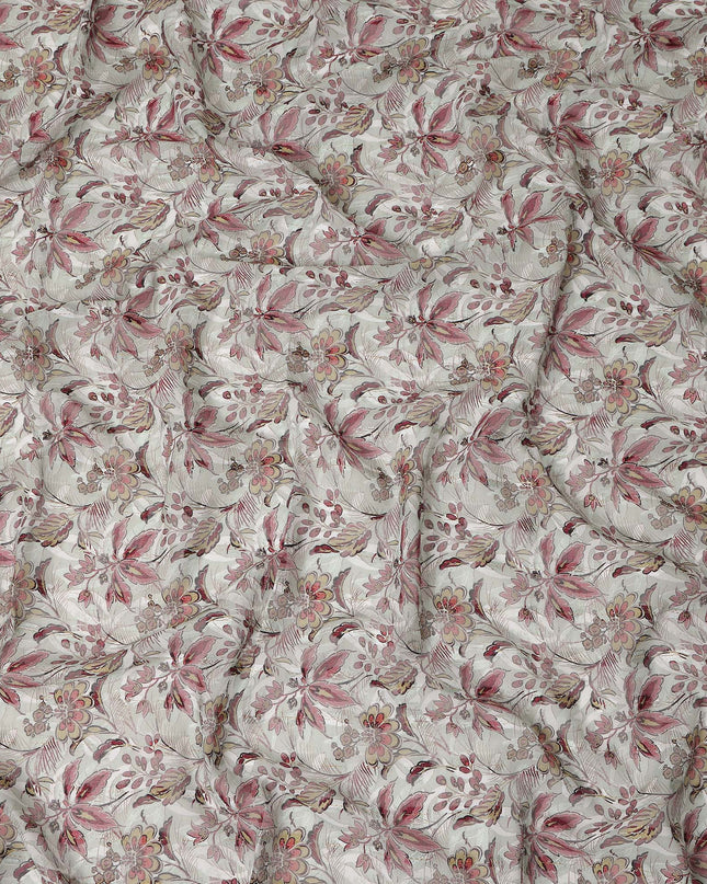 Off White Pink Floral Printed Cotton Voile Fabric 150 Cms Width Lightweight Soft Breathable Dress Material Made In India-D27865