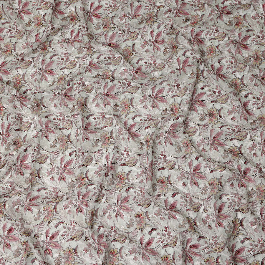 Off White Pink Floral Printed Cotton Voile Fabric 150 Cms Width Lightweight Soft Breathable Dress Material Made In India-D27865 Regal Fabrics