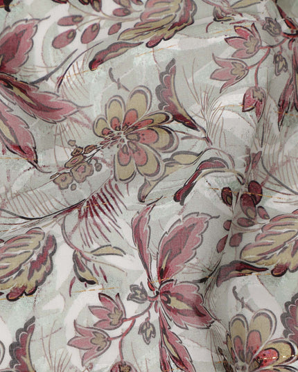 Off White Pink Floral Printed Cotton Voile Fabric 150 Cms Width Lightweight Soft Breathable Dress Material Made In India-D27865 Regal Fabrics