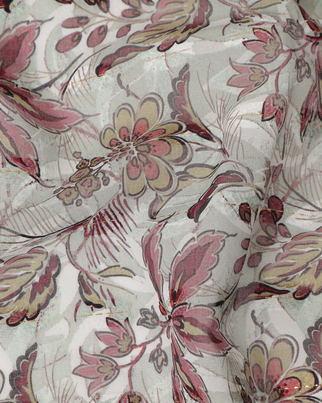 Off White Pink Floral Printed Cotton Voile Fabric 150 Cms Width Lightweight Soft Breathable Dress Material Made In India-D27865