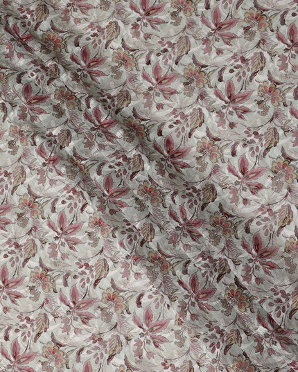 Off White Pink Floral Printed Cotton Voile Fabric 150 Cms Width Lightweight Soft Breathable Dress Material Made In India-D27865 Regal Fabrics
