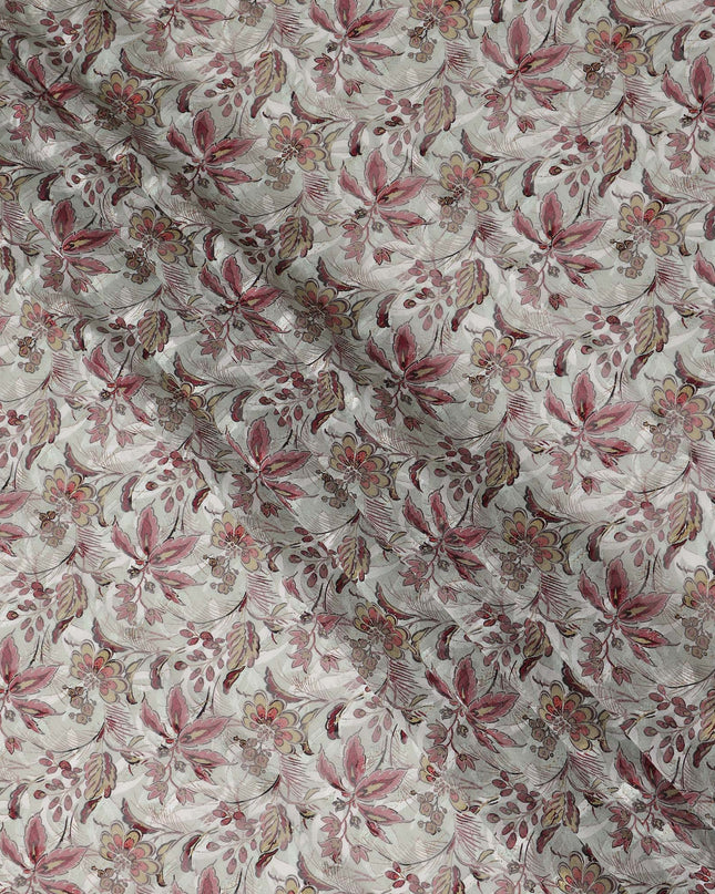 Off White Pink Floral Printed Cotton Voile Fabric 150 Cms Width Lightweight Soft Breathable Dress Material Made In India-D27865