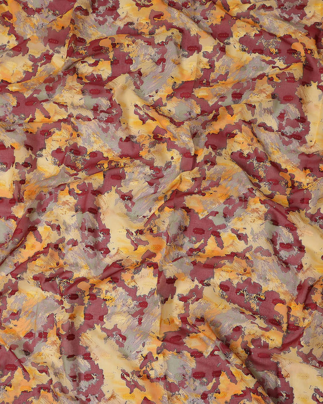 Mustard Yellow Maroon Abstract Printed Cotton Voile Fabric 150 Cms Width Soft Lightweight Breathable Dress Material Made In India-D27881