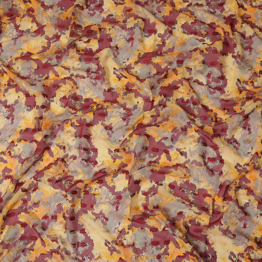 Mustard Yellow Maroon Abstract Printed Cotton Voile Fabric 150 Cms Width Soft Lightweight Breathable Dress Material Made In India-D27881