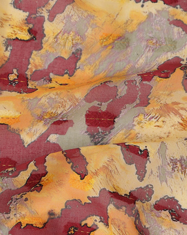 Mustard Yellow Maroon Abstract Printed Cotton Voile Fabric 150 Cms Width Soft Lightweight Breathable Dress Material Made In India-D27881