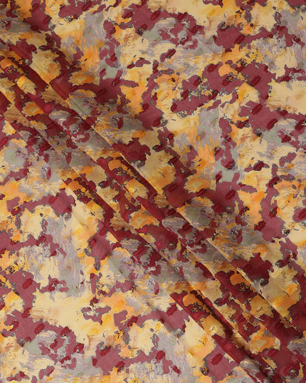 Mustard Yellow Maroon Abstract Printed Cotton Voile Fabric 150 Cms Width Soft Lightweight Breathable Dress Material Made In India-D27881