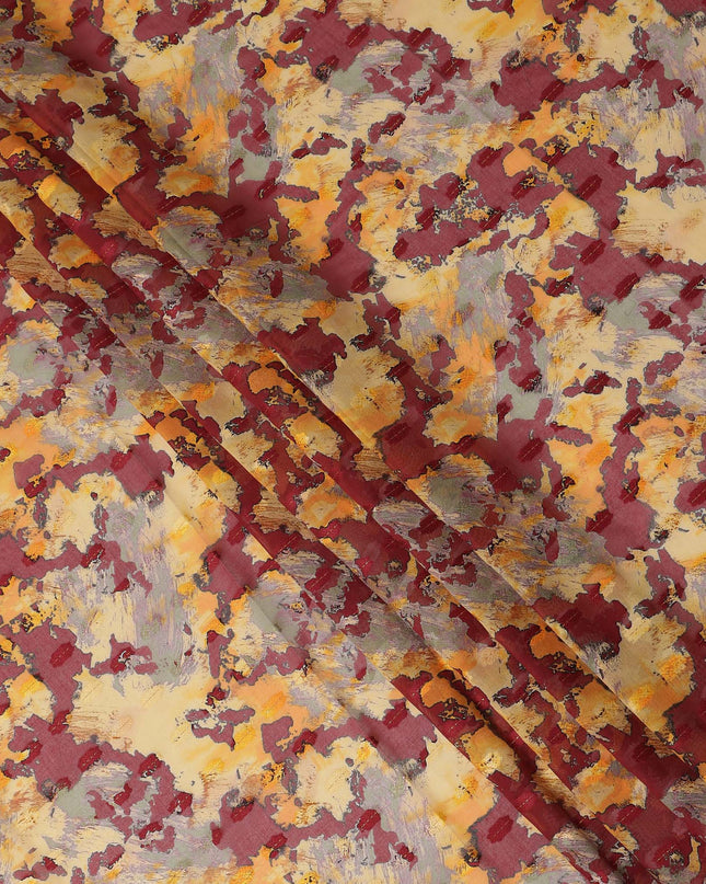 Mustard Yellow Maroon Abstract Printed Cotton Voile Fabric 150 Cms Width Soft Lightweight Breathable Dress Material Made In India-D27881