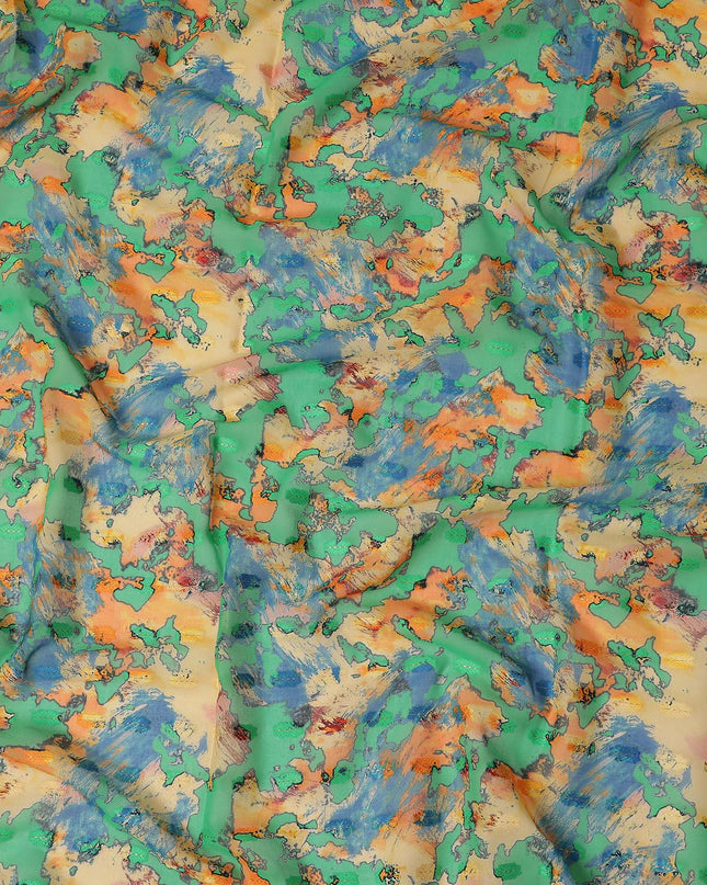 Green Multicolor Abstract Printed Cotton Voile Fabric 150 Cms Width Soft Lightweight Breathable Dress Material Made In India-D27882