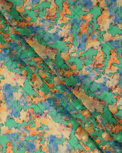 Green Multicolor Abstract Printed Cotton Voile Fabric 150 Cms Width Soft Lightweight Breathable Dress Material Made In India-D27882