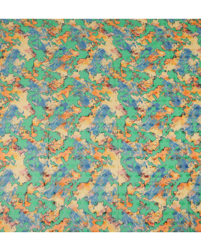 Green Multicolor Abstract Printed Cotton Voile Fabric 150 Cms Width Soft Lightweight Breathable Dress Material Made In India-D27882