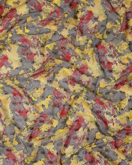 Grey Yellow Red Abstract Printed Cotton Voile Fabric 150 Cms Width Soft Lightweight Breathable Dress Material Made In India-D27883