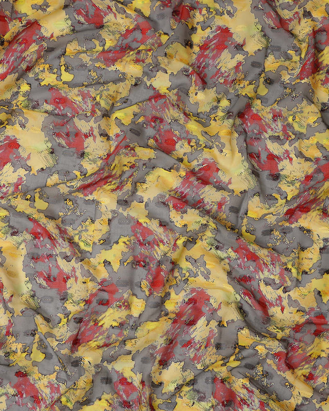 Grey Yellow Red Abstract Printed Cotton Voile Fabric 150 Cms Width Soft Lightweight Breathable Dress Material Made In India-D27883