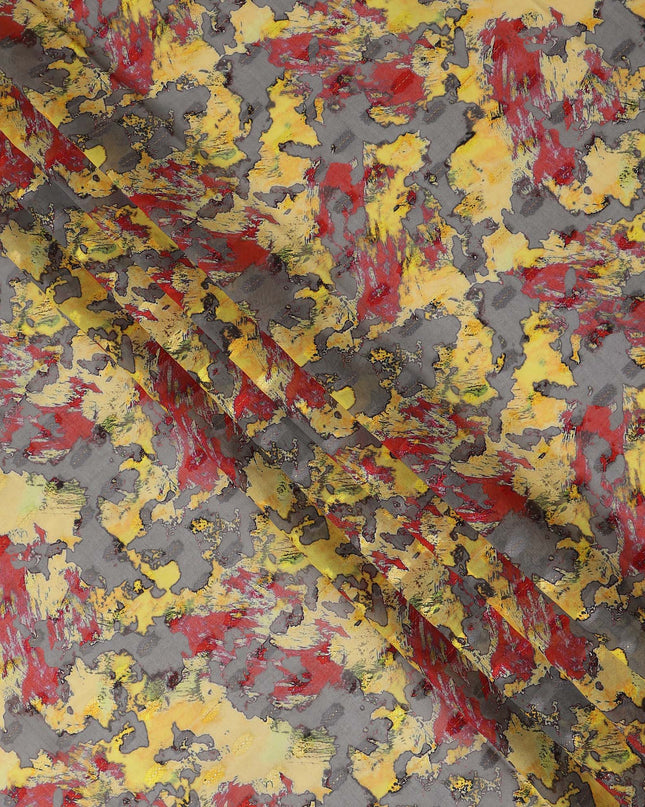 Grey Yellow Red Abstract Printed Cotton Voile Fabric 150 Cms Width Soft Lightweight Breathable Dress Material Made In India-D27883