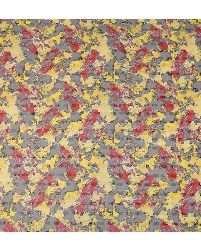 Grey Yellow Red Abstract Printed Cotton Voile Fabric 150 Cms Width Soft Lightweight Breathable Dress Material Made In India-D27883