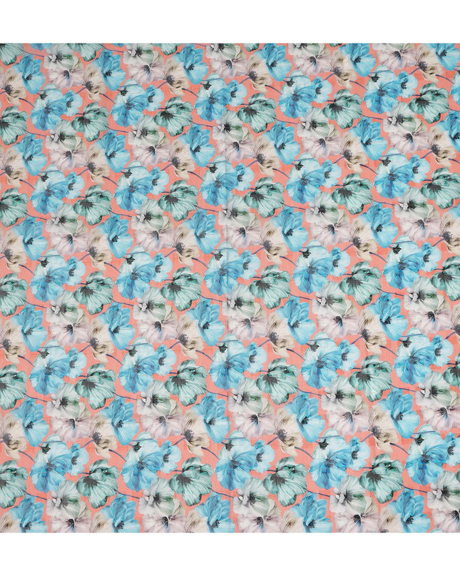Peach Blue Floral Printed Cotton Voile Fabric 150 Cms Width Soft Lightweight Breathable Dress Material Made In India-D27877