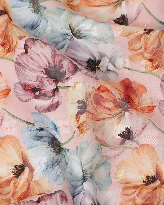 Peach Multi Color Floral Printed Cotton Voile Fabric 150 Cms Width Soft Lightweight Breathable Dress Material Made In India-D27876