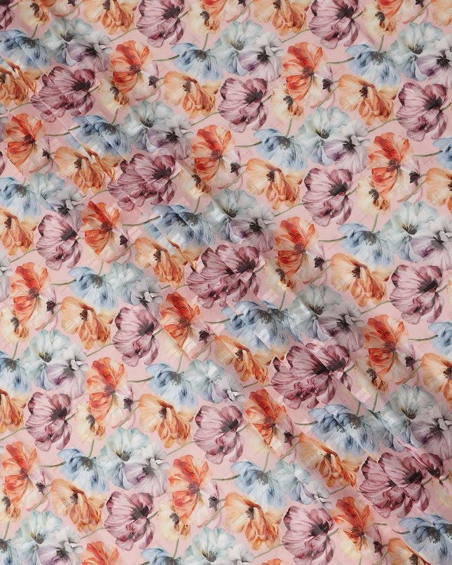 Peach Multi Color Floral Printed Cotton Voile Fabric 150 Cms Width Soft Lightweight Breathable Dress Material Made In India-D27876