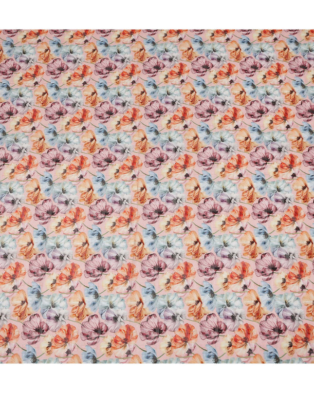 Peach Multi Color Floral Printed Cotton Voile Fabric 150 Cms Width Soft Lightweight Breathable Dress Material Made In India-D27876