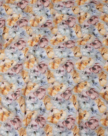 Light Blue Yellow Floral Printed Cotton Voile Fabric 150 Cms Width Soft Lightweight Breathable Dress Material Made In India-D27875