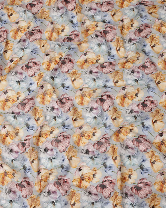 Light Blue Yellow Floral Printed Cotton Voile Fabric 150 Cms Width Soft Lightweight Breathable Dress Material Made In India-D27875