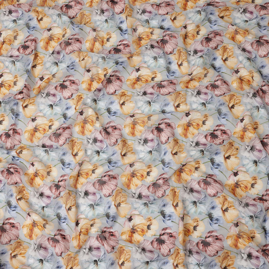 Light Blue Yellow Floral Printed Cotton Voile Fabric 150 Cms Width Soft Lightweight Breathable Dress Material Made In India-D27875