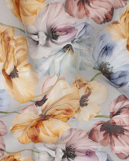 Light Blue Yellow Floral Printed Cotton Voile Fabric 150 Cms Width Soft Lightweight Breathable Dress Material Made In India-D27875