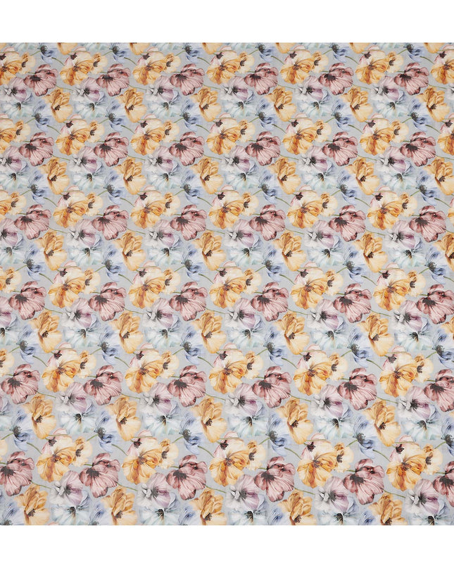 Light Blue Yellow Floral Printed Cotton Voile Fabric 150 Cms Width Soft Lightweight Breathable Dress Material Made In India-D27875
