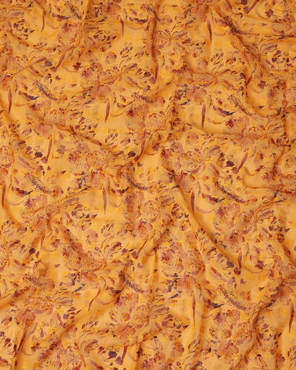 Mustard Yellow Brown Floral Printed Cotton Voile Fabric 150 Cms Width Lightweight Soft Breathable Dress Material Made In India-D27871