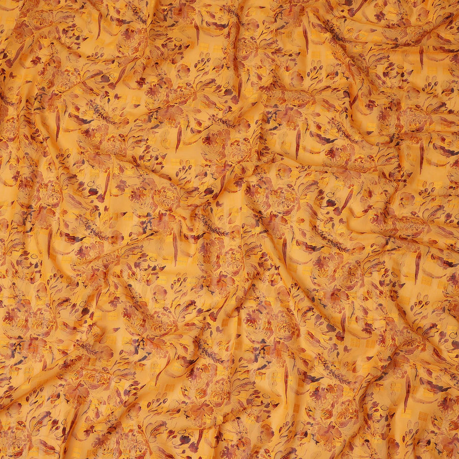 Mustard Yellow Brown Floral Printed Cotton Voile Fabric 150 Cms Width Lightweight Soft Breathable Dress Material Made In India-D27871