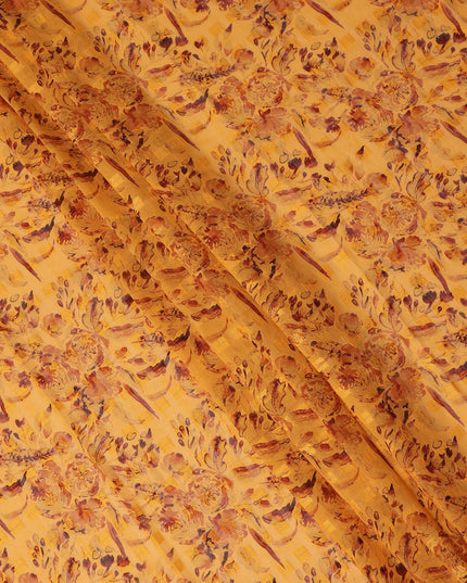 Mustard Yellow Brown Floral Printed Cotton Voile Fabric 150 Cms Width Lightweight Soft Breathable Dress Material Made In India-D27871