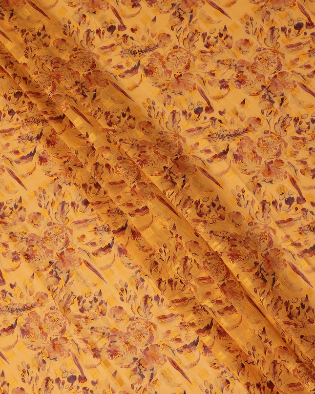 Mustard Yellow Brown Floral Printed Cotton Voile Fabric 150 Cms Width Lightweight Soft Breathable Dress Material Made In India-D27871