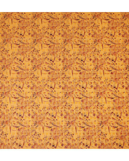 Mustard Yellow Brown Floral Printed Cotton Voile Fabric 150 Cms Width Lightweight Soft Breathable Dress Material Made In India-D27871