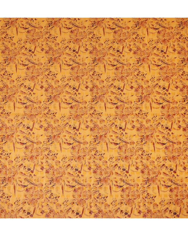 Mustard Yellow Brown Floral Printed Cotton Voile Fabric 150 Cms Width Lightweight Soft Breathable Dress Material Made In India-D27871