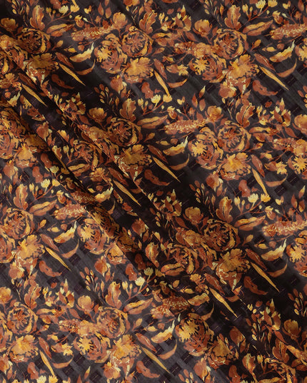 Dark Brown Mustard Floral Printed Cotton Voile Fabric 150 Cms Width Lightweight Soft Breathable Dress Material Made In India-D27870