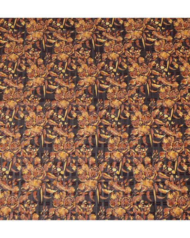 Dark Brown Mustard Floral Printed Cotton Voile Fabric 150 Cms Width Lightweight Soft Breathable Dress Material Made In India-D27870