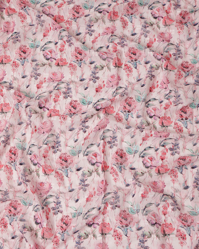 Off White Multi Color Floral Printed Cotton Voile Fabric 150 Cms Width Lightweight Soft Breathable Dress Material Made In India-D27868