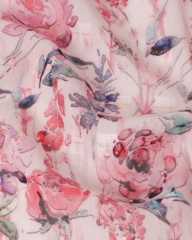 Off White Multi Color Floral Printed Cotton Voile Fabric 150 Cms Width Lightweight Soft Breathable Dress Material Made In India-D27868