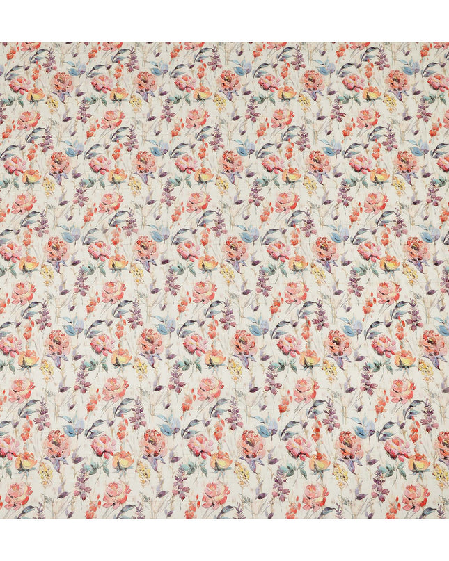 Off White Coral Blue Floral Printed Cotton Voile Fabric 150 Cms Width Lightweight Soft Breathable Dress Material Made In India-D27869 Regal Fabrics