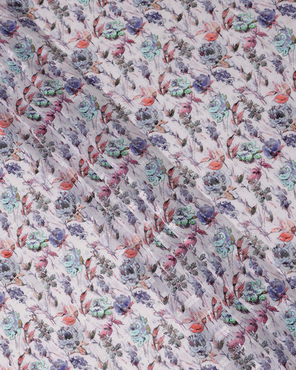 Off White Purple Yellow Floral Printed Cotton Voile Fabric 150 Cms Width Lightweight Soft Breathable Dress Material Made In India-D27867