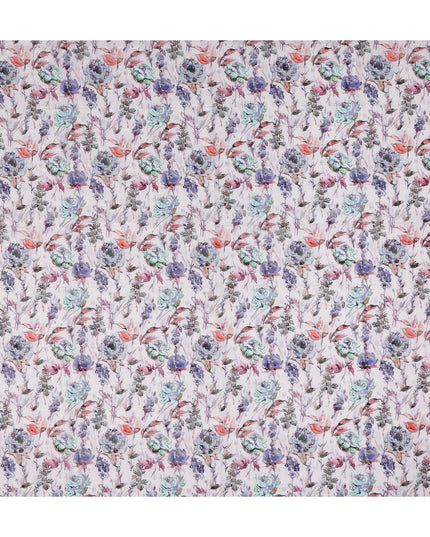 Off White Purple Yellow Floral Printed Cotton Voile Fabric 150 Cms Width Lightweight Soft Breathable Dress Material Made In India-D27867