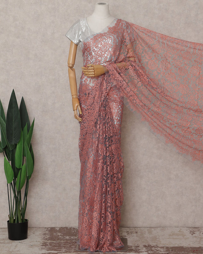 Pink French Chantilly Lace Saree | Regal