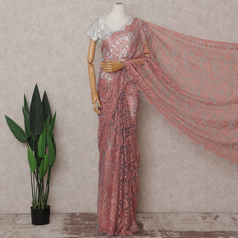 Pink French Chantilly Lace Saree | Regal