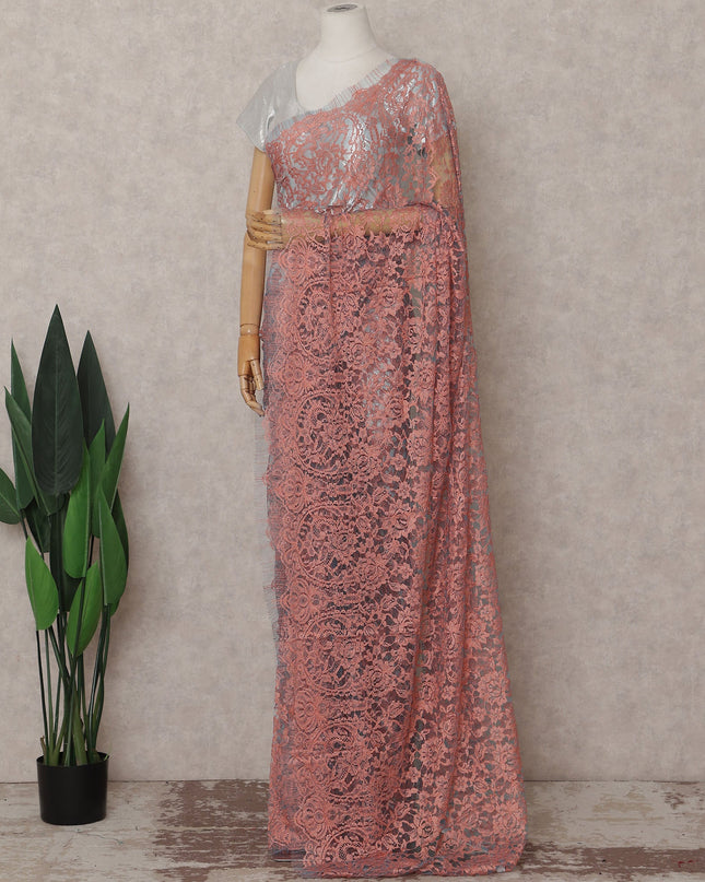 Pink French Chantilly Lace Saree | Regal