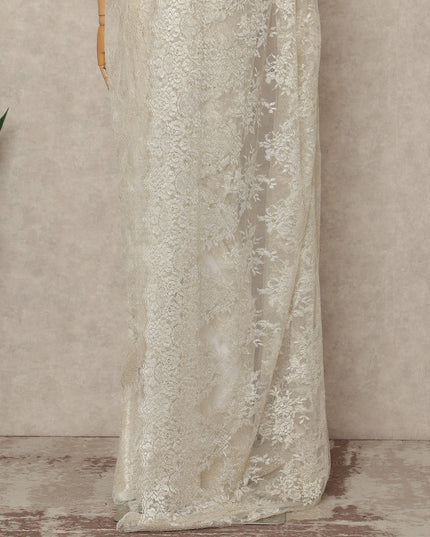 Ivory Premium French Metallic Chantilly Saree Lace Fabric 5.5 Meters Length 110 Cms Width Imported From France Elegant Designer Lace Blouse Not Included-D27359