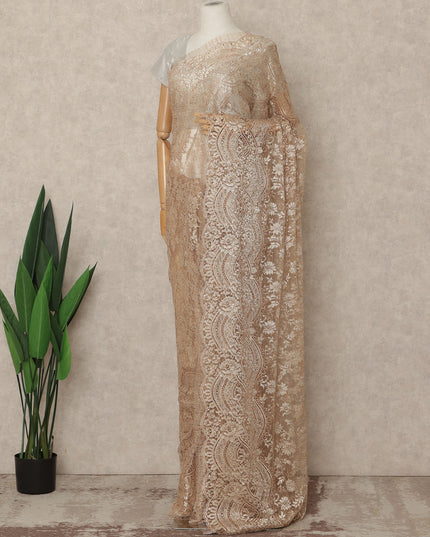 Champagne Nude Premium French Metallic Chantilly Saree Lace Fabric 5.5 Meters Length 110 Cms Width Imported From France Elegant Designer Lace Blouse Not Included-D27365