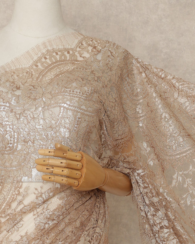 Champagne Nude Premium French Metallic Chantilly Saree Lace Fabric 5.5 Meters Length 110 Cms Width Imported From France Elegant Designer Lace Blouse Not Included-D27365