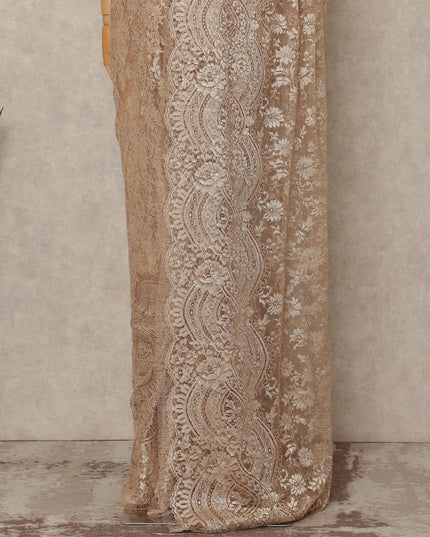 Champagne Nude Premium French Metallic Chantilly Saree Lace Fabric 5.5 Meters Length 110 Cms Width Imported From France Elegant Designer Lace Blouse Not Included-D27365