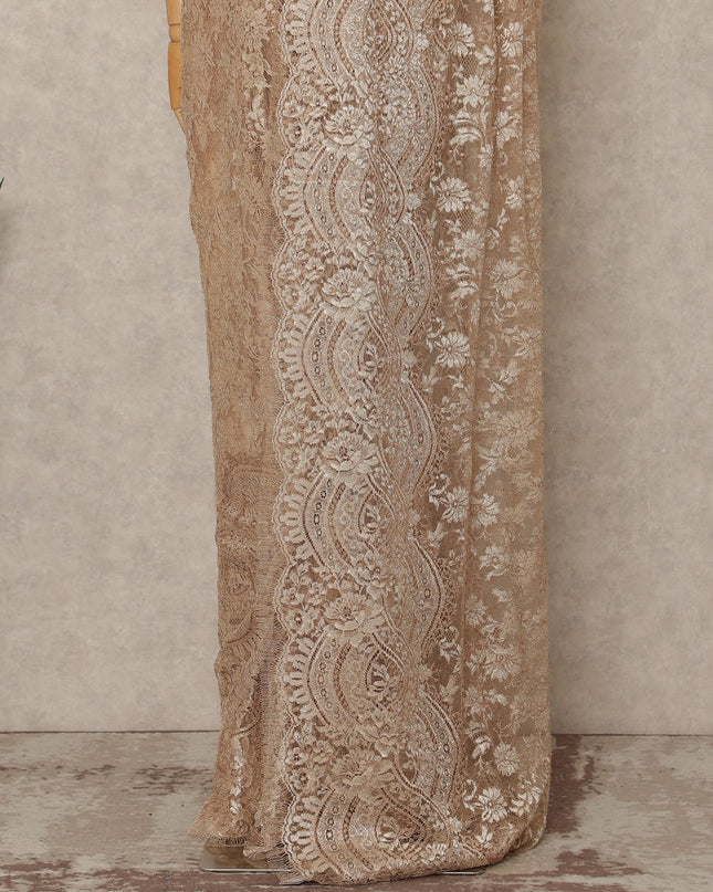 Champagne Nude Premium French Metallic Chantilly Saree Lace Fabric 5.5 Meters Length 110 Cms Width Imported From France Elegant Designer Lace Blouse Not Included-D27365